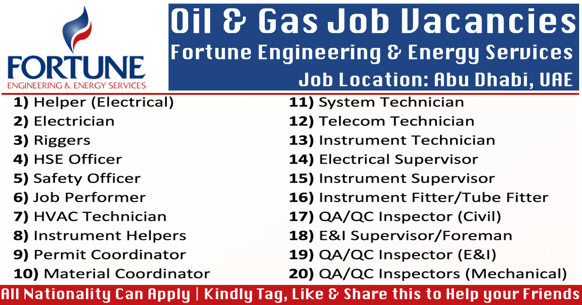 Fortune Engineering & Energy Services Jobs Abu Dhabi UAE